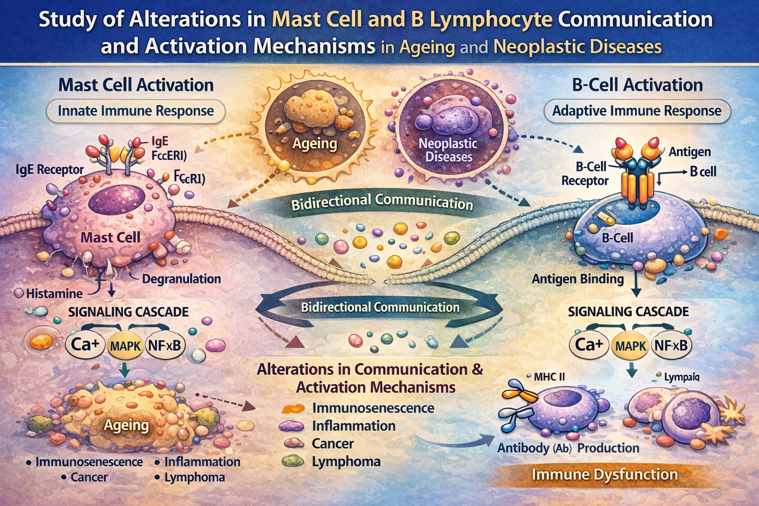 Study of alterations in the communication and activation mechanisms of mast cells and B lymphocytes in ageing and neoplastic diseases